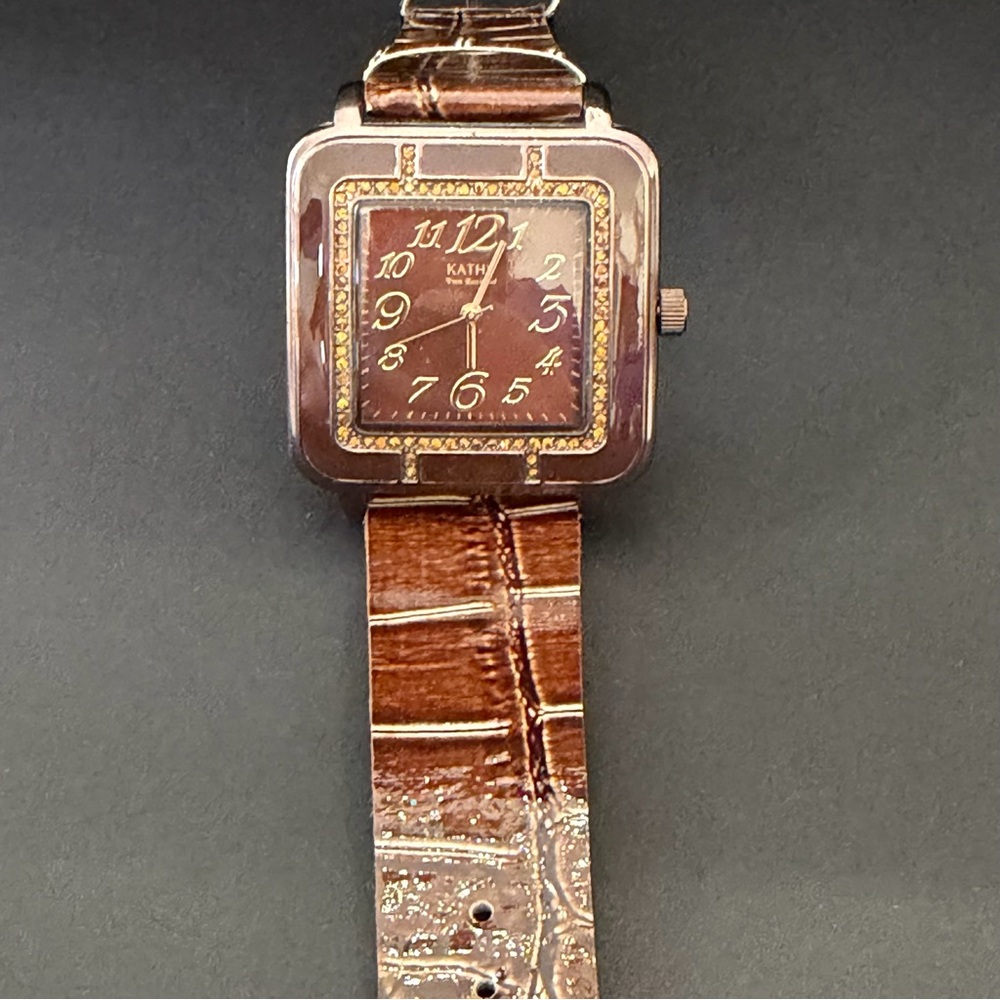 Kathy Van Zeeland Square Watch Face w/Citrine Colored Crystals & Simulated Band